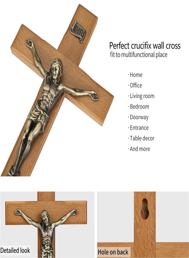 ARCHOBAN 10" Crucifix Wall Cross - Catholic Wooden Jesus Christ Cross for Wall or Prayer Room, Solid Wood Home Decor - Image 3